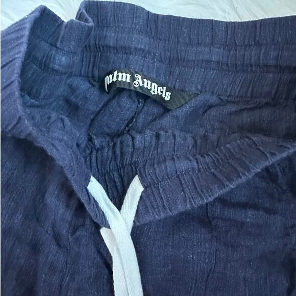 PALM ANGELS Classic Logo Striped Linen Track Pant Navy Off White - Picture 7 of 7